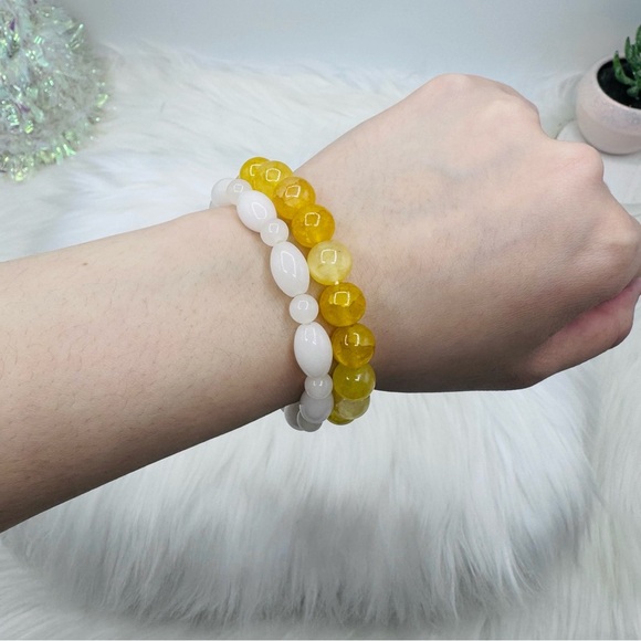 Celina Yellow Glass & White Rabbit Beaded Bracelet Duo - Picture 1 of 7